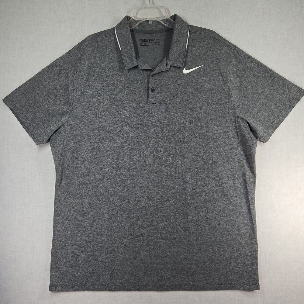 NIKE Golf Dri-Fit Polo Shirt Standard Fit Men's XXL Heathered Grey Perforated